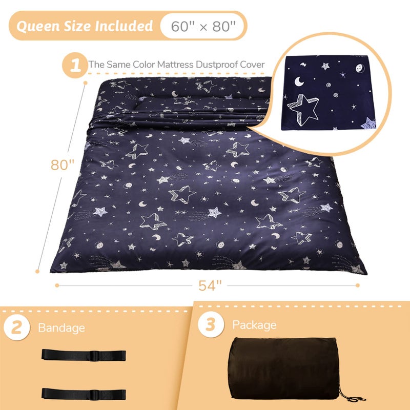 MAXYOYO Japanese Futon Mattress Floor Mattress Sleeping Pad Foldable Bed Roll Up Camping Cushion Floor Lounger Bed Couches and Sofas Couch Topper, Moon and Star, Queen Size - Image 2